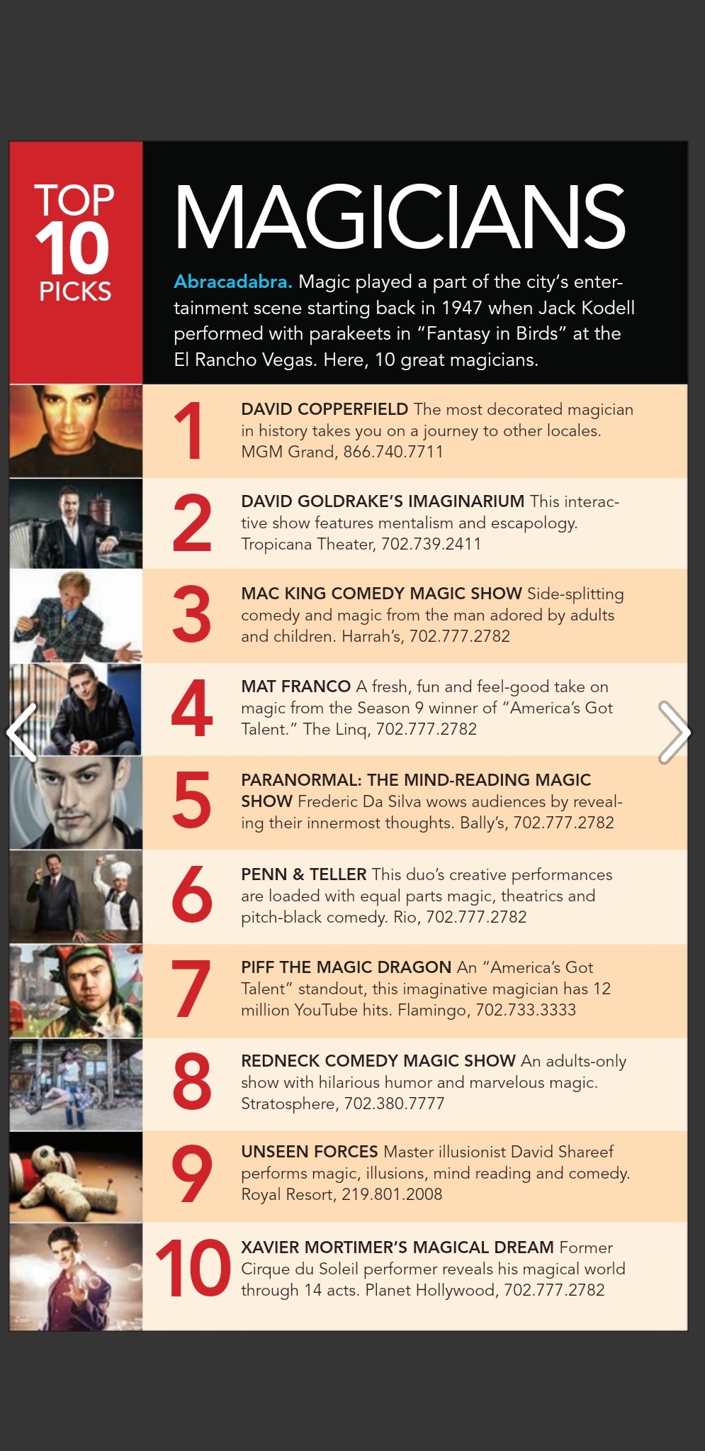 Las Vegas Top 10 Magicians Press Clipping